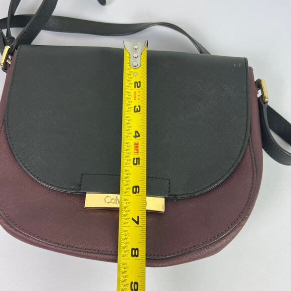 Calvin Klein Two Tone Maroon Black Crossbody Handbag with Strap 8.5 inch - Picture 8 of 16